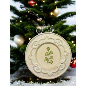 Handcrafted Green Leaf Motif Christmas Ornament With Embossed Design